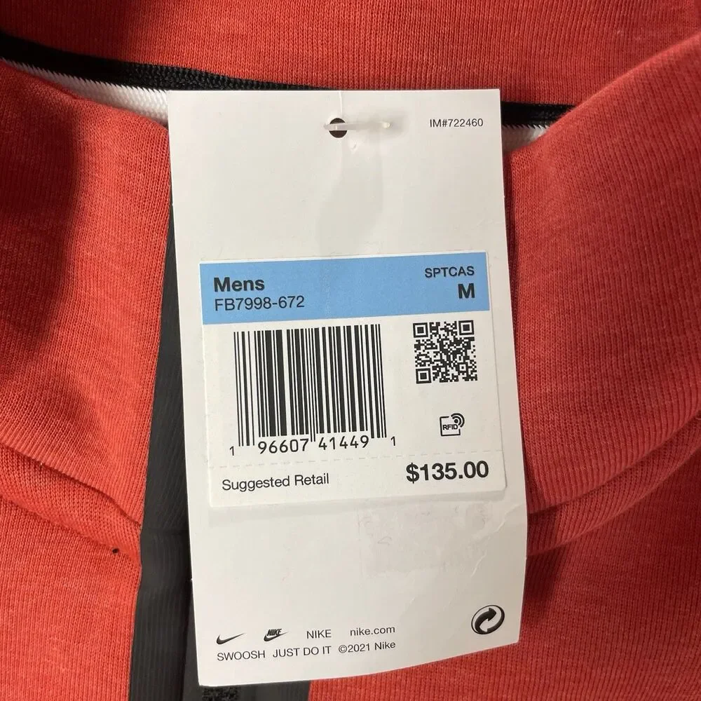 Men's Size Medium Nike Sportswear Red/Black Tech Fleece Half Zip Sweatshirt NEW